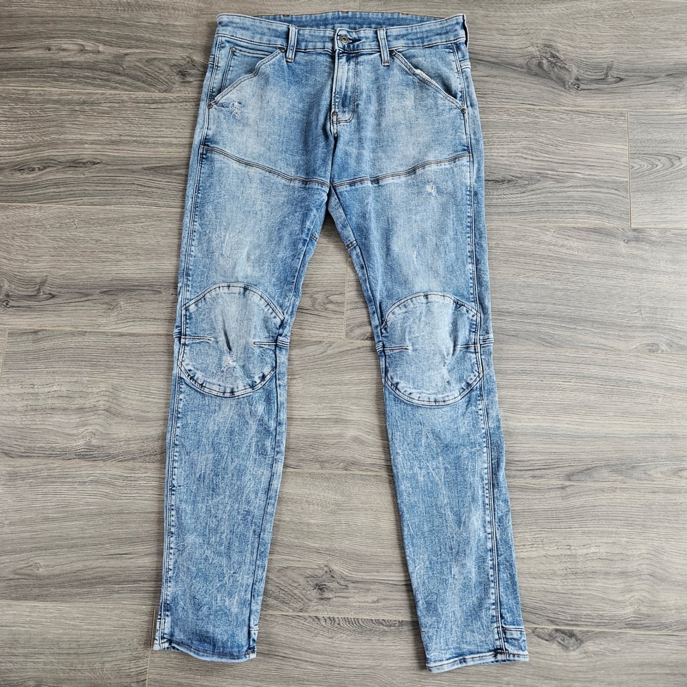 G-Star RAW 5620 3D Skinny Distressed Light Wash Moto Jeans Mens 33x34